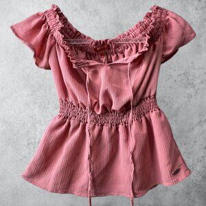 Guess Top Women's Small  Off Shoulder Pink Peplum Summer Top